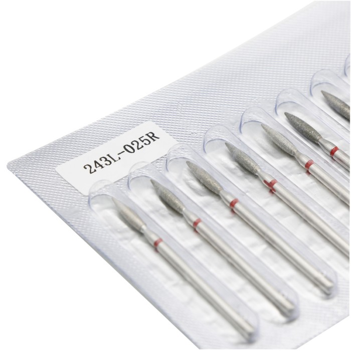 Bit diamantat 243L-025R, flacara, pentru freza de manichiura, rosu