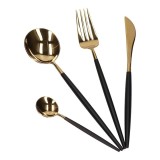 Set 24 de tacamuri, din otel inoxidabil, potrivit pentru 6 persoane, design modern, negru/auriu