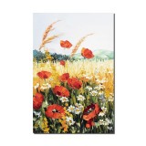 Tablou cu maci, margarete si spice de grau pictat manual, 60x40cm ulei pe panza in cutit efect 3D, Valentin Pop