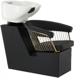 Scafă coafor, unitate de spălare profesională Zoe Gold Bol cu bol ceramic mobil de culoare albă și a
