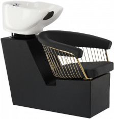Scafă coafor, unitate de spălare profesională Zoe Gold Bol cu bol ceramic mobil de culoare albă și a foto
