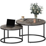 HOMCOM Set de 2 mese laterale &icirc;nglobabile design industrial cu blaturi imitație de ciment și picioare metalice gri | Aosom Romania