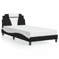 vidaXL Cadru de pat cu tăblie negru și alb 100x200cm piele artificială