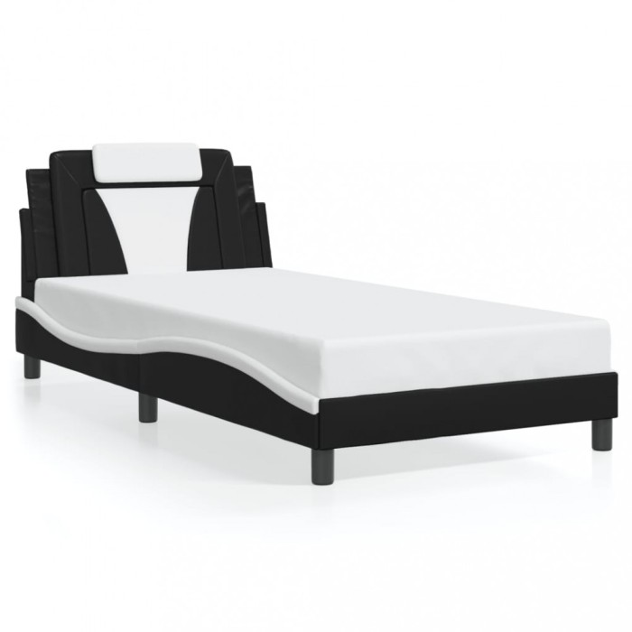 vidaXL Cadru de pat cu tăblie negru și alb 100x200cm piele artificială 3208080