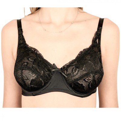 Sutien Clasic cu Cupă Moale și Dantelă S105 - Negru - 85C foto