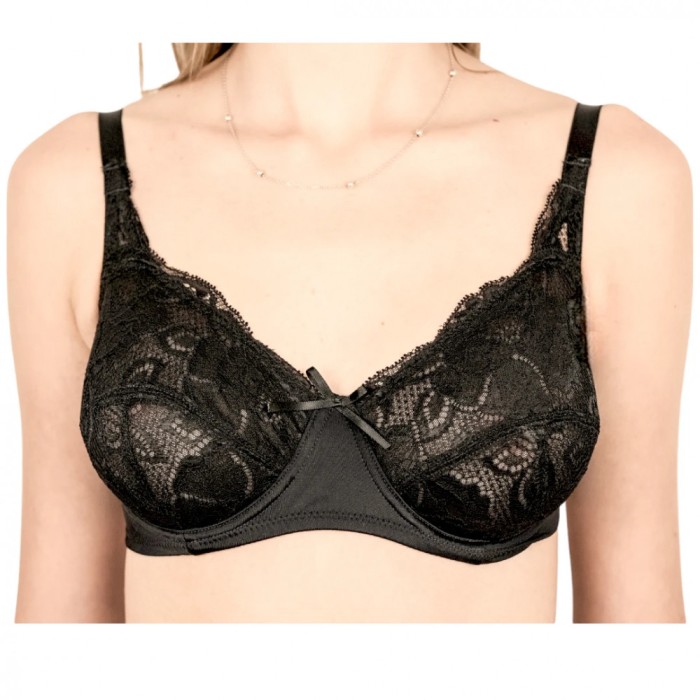 Sutien Clasic cu Cupă Moale și Dantelă S105 - Negru - 85C
