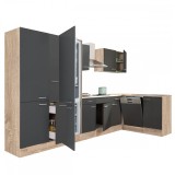 Unitate Bucatarie Colt Leziter Yorki 370cm, Stejar Sonoma &amp; Antracit, cu Frigider-Congelator