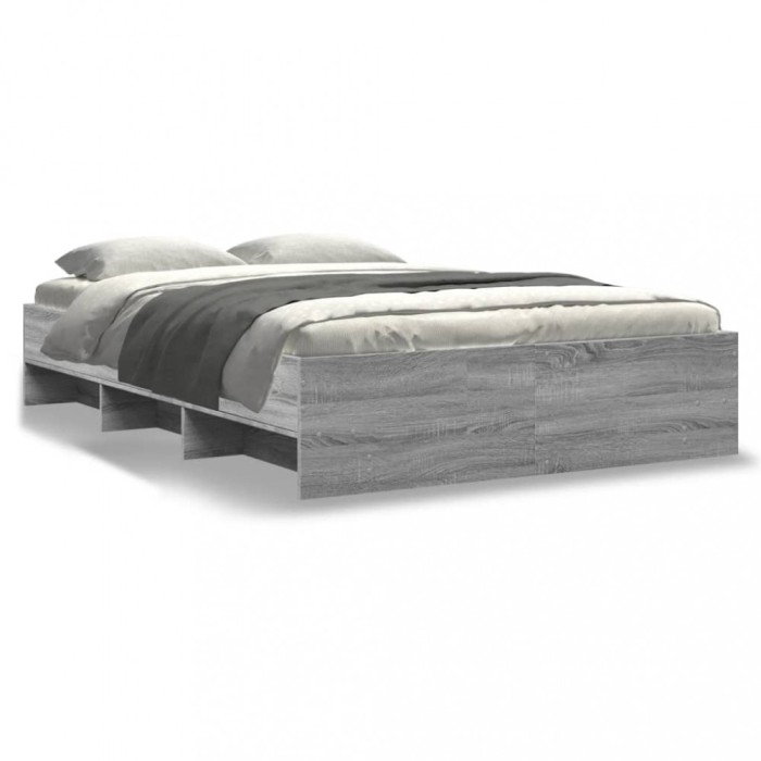vidaXL Cadru de pat, gri sonoma, 135x190 cm, lemn prelucrat