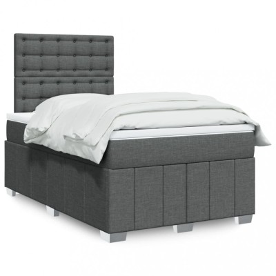 vidaXL Pat box spring cu saltea, gri &amp;icirc;nchis, 120x200 cm, textil 3291650 foto