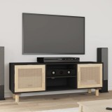 VidaXL Comodă TV, negru, 105x30x40 cm lemn masiv pin și ratan natural