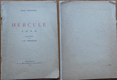 Emile Verhaeren , Hercule , Poem , autograf Gr. Perieteanu , 1937 , avangarda foto