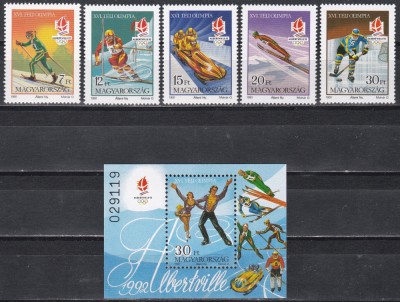 Ungaria 1991 - Jocurile Olimpice de iarnă - Albertville, Serie + Colita, MNH foto