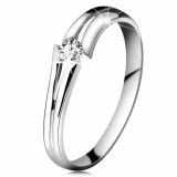Inel din aur alb 585 cu diamant transparent strălucitor, brațe despicate - Marime inel: 51