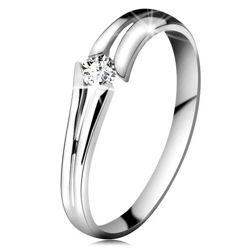 Inel din aur alb 585 cu diamant transparent strălucitor, brațe despicate - Marime inel: 49