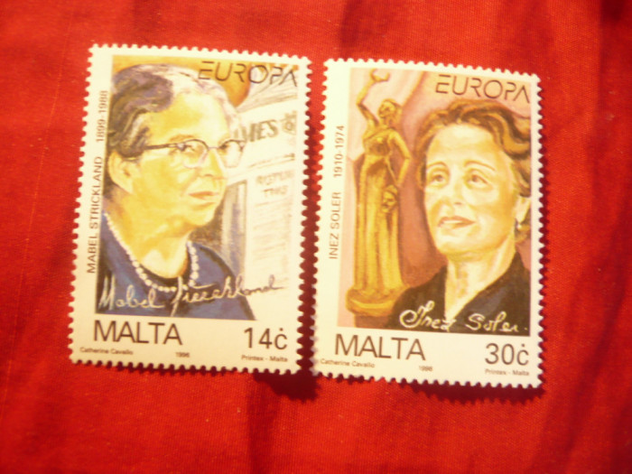 Serie Malta 1996 - Europa - Personalitati - Femei , 2 valori