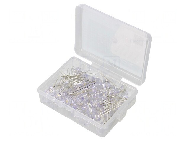 Set 50 LED-uri THT 8mm Alb Cald 3-15V cu Cutie Plastic