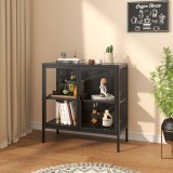 Vitrinen-Sideboard Borshavisa Stahl 2-t&uuml;rig 80x80x35 cm Schwarz [en.casa]