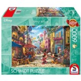 Puzzle 6000 piese, Thomas Kinkade - Disney - Mickey si Minnie in Mexico, Schimdt