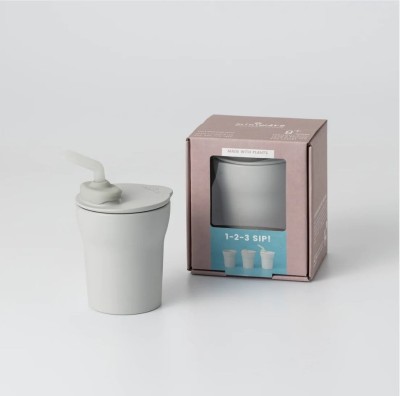 Pahar cu capac si pai antrenament bebelusi Miniware 1-2-3 Sip!, 100% din materiale naturale biodegradabile, Grey foto