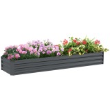 Outsunny Pat de flori rectangular, pat de grădină &icirc;nălțat din oțel galvanizat, fund deschis, 240 x 60 x 30 cm, gri &icirc;nchis | Aosom Romania