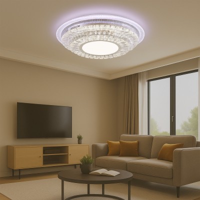 Lustra LED cu telecomanda MIRALUX RGB, 70W, lumina Albastra/Rece/Calda, Dimabila, Alb foto