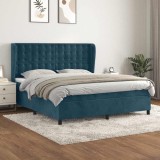 vidaXL Pat box spring cu saltea, albastru &icirc;nchis, 160x200 cm, catifea 3129463