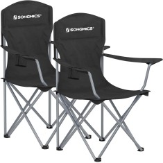 SONGMICS Set 2 scaune pliabile de camping sau pescuit, suport pahar, maxim 150kg, negru Household NewTrend