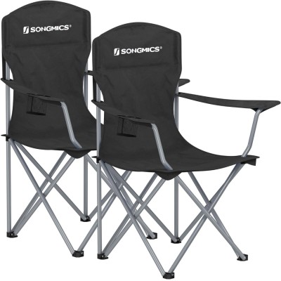 SONGMICS Set 2 scaune pliabile de camping sau pescuit, suport pahar, maxim 150kg, negru Household NewTrend foto