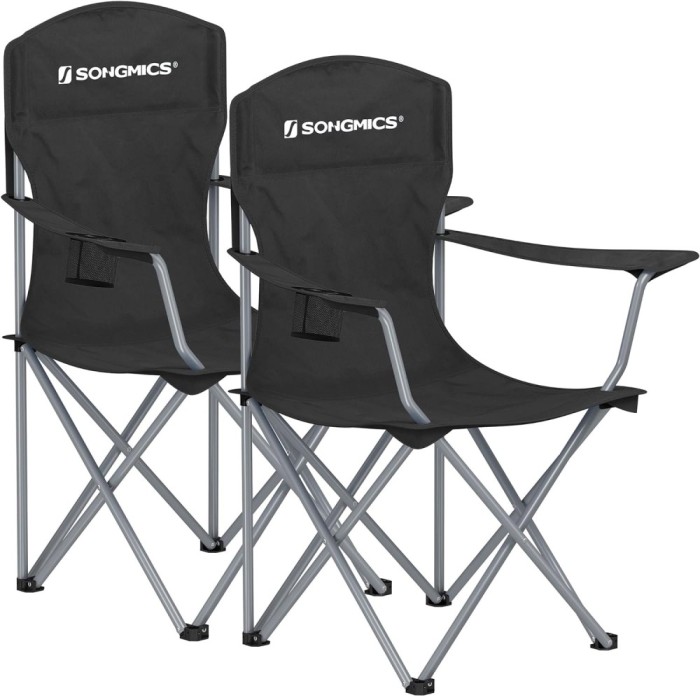 SONGMICS Set 2 scaune pliabile de camping sau pescuit, suport pahar, maxim 150kg, negru Household NewTrend