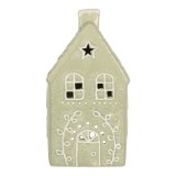 Cumpara ieftin Candela Casuta Craciun ceramica alba verde 11x9x21 cm