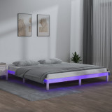 VidaXL Cadru de pat cu LED mic dublu, alb, 120x190 cm, lemn masiv