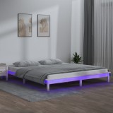 VidaXL Cadru de pat cu LED, dublu, alb, 135x190 cm, lemn masiv