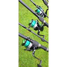 Set 3 Lansete Carbon 3,90m+3 Mulinete Tambur 10.000 echipate