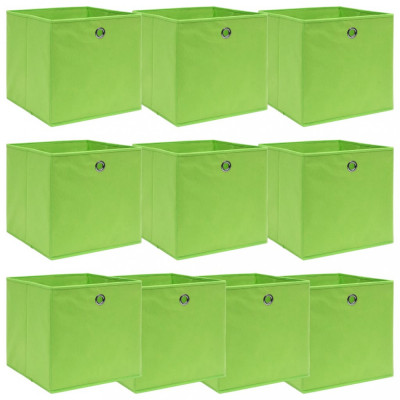 Cutii depozitare, 10 buc., verde, 32x32x32 cm, textil foto