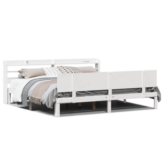 Gossi cadru pat cu tablie 200x200 cm, alb, lemn masiv de pin