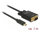 Cablu USB tip C la VGA (DP Alt Mode) Full HD 1080p 1m T-T Negru, Delock 85261