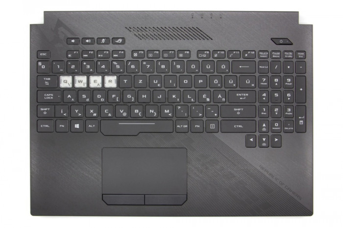 Carcasa superioara cu tastatura palmrest Laptop Gaming, Asus, ROG Strix SCAR II GL504GM, GL504GS, GL504GV, GL504GW, 90NR00K2-R32HU0, iluminata, RGB, l