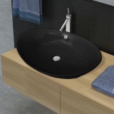 Chiuvetă Ceramică Ovală Neagră cu Gură de scurgere 59 x 38,5 cm, vidaXL