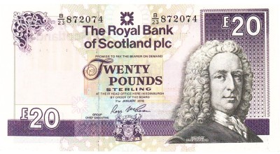Scotia 20 Pounds 2016 P-354 aUNC Seria 872074 foto