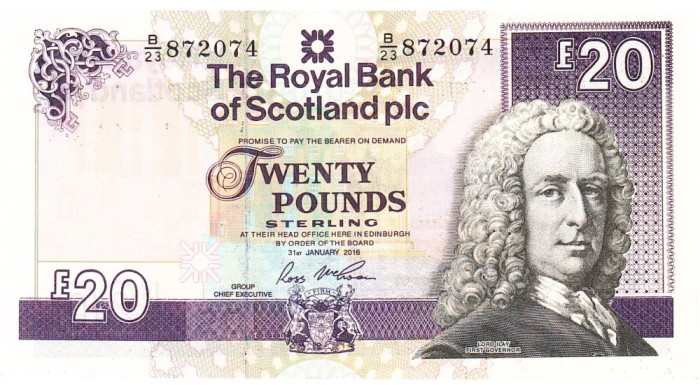 Scotia 20 Pounds 2016 P-354 aUNC Seria 872074