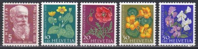 Elvetia 1958 - Pro Juventute - A 50-a aniversare de la moartea lui Carl Hilty - Flori de grădină, MNH foto