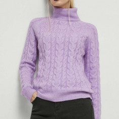 Medicine pulover din amestec de lana femei, culoarea violet, cu guler