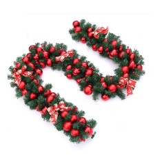 Ghirlanda decorativa craciun cu globuri rosii si funde rosii cu argintiu, flippy, 2,70 m, verde