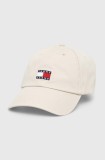 Tommy Jeans șapcă de baseball din bumbac culoarea bej, cu imprimeu