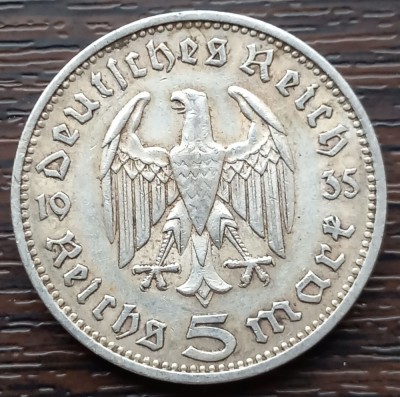 (A753) MONEDA DIN ARGINT GERMANIA - 5 MARK 1935, LIT. F, PAUL VON HINDENBURG foto