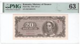 Bancnota 20 Lei 1950, Ne流通, Grad 63. Bancnota Romaneasca rara