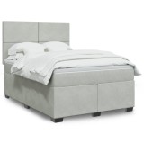 Gossi pat box spring cu saltea, gri deschis, 160x200 cm, catifea