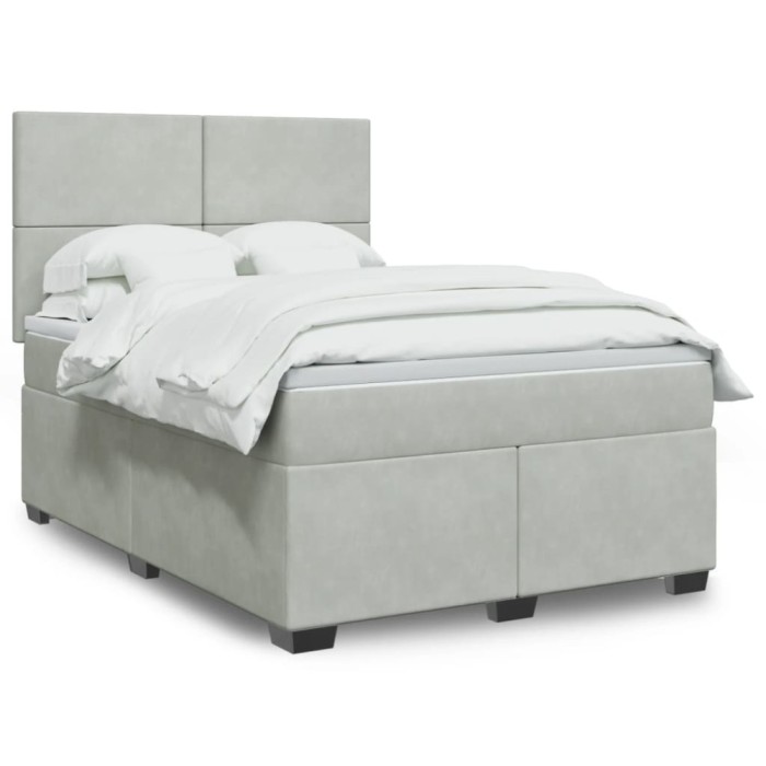 Gossi pat box spring cu saltea, gri deschis, 160x200 cm, catifea