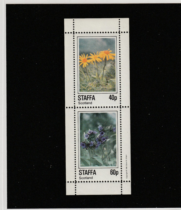 Staffa Scotland 1982-Flora,Flori , bloc 2 valori,dantelat,nestampilat