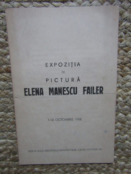 CATALOG EXPOZITIE PICTURA ELENA MANESCU FAILER 1-14 OCTOMBRIE 1968